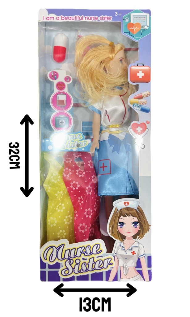 929927 MUÑECA ENFERMERA CON ACCESORIO 32CM X13,5CM X4,5CM 370189 HWB192992