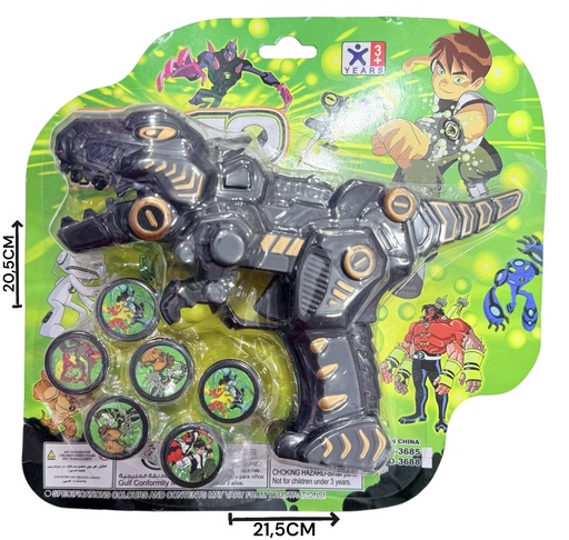 PISTOLA DINOSAURIO LANZA TAZOS 21,6X6X20,6CM 611326