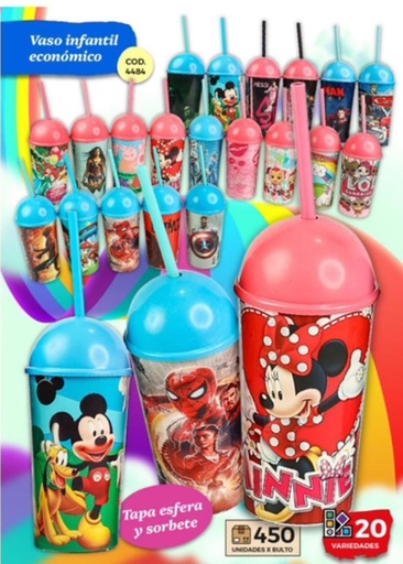 [039874] VASO INFANTIL C/TAPA ESFERA Y SORBETE 4484